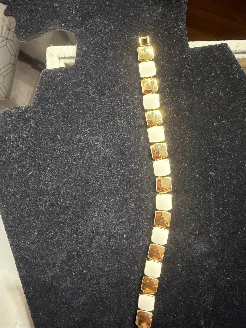 Vintage Napier Gold and White Enamel Tile Bracelet - Women Jewelry - SZ 7